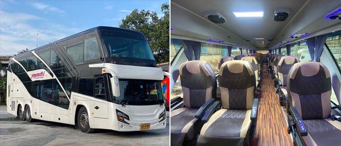 Interior view of a VIP bus with spacious seating