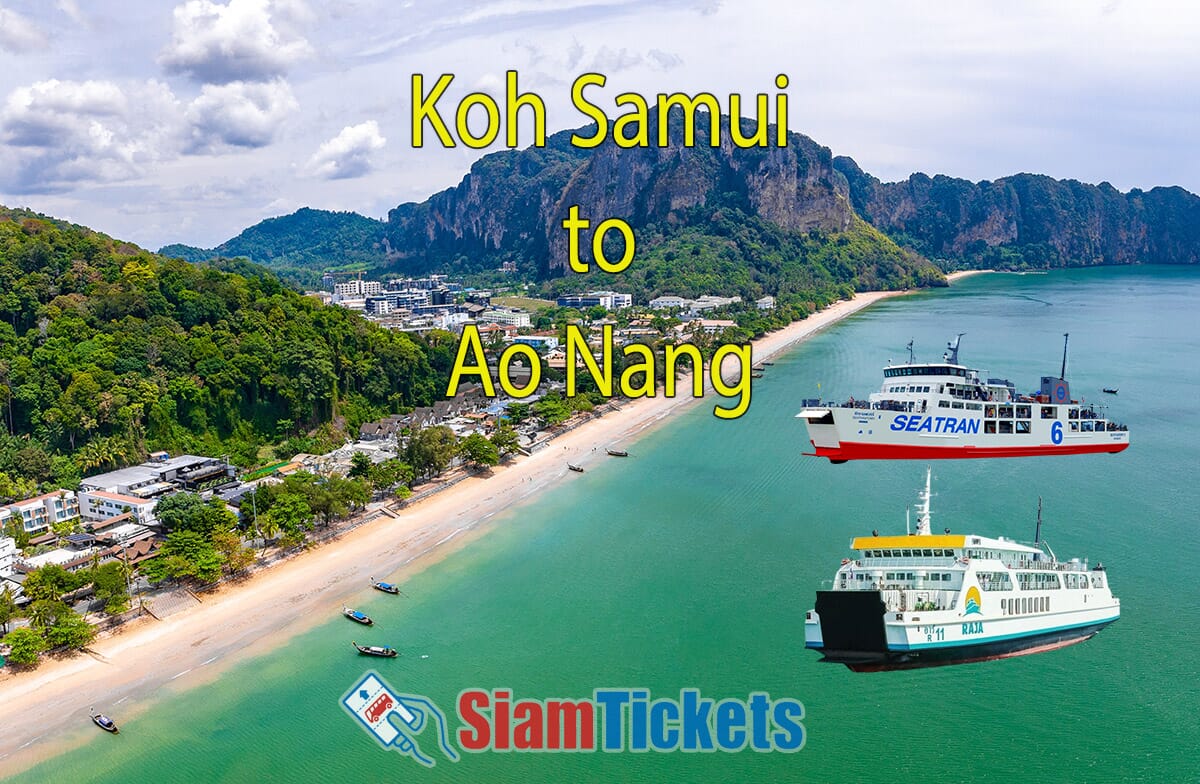 Ferries and boats transporting passengers from Koh Samui to Ao Nang Beach in Krabi, Thailand.