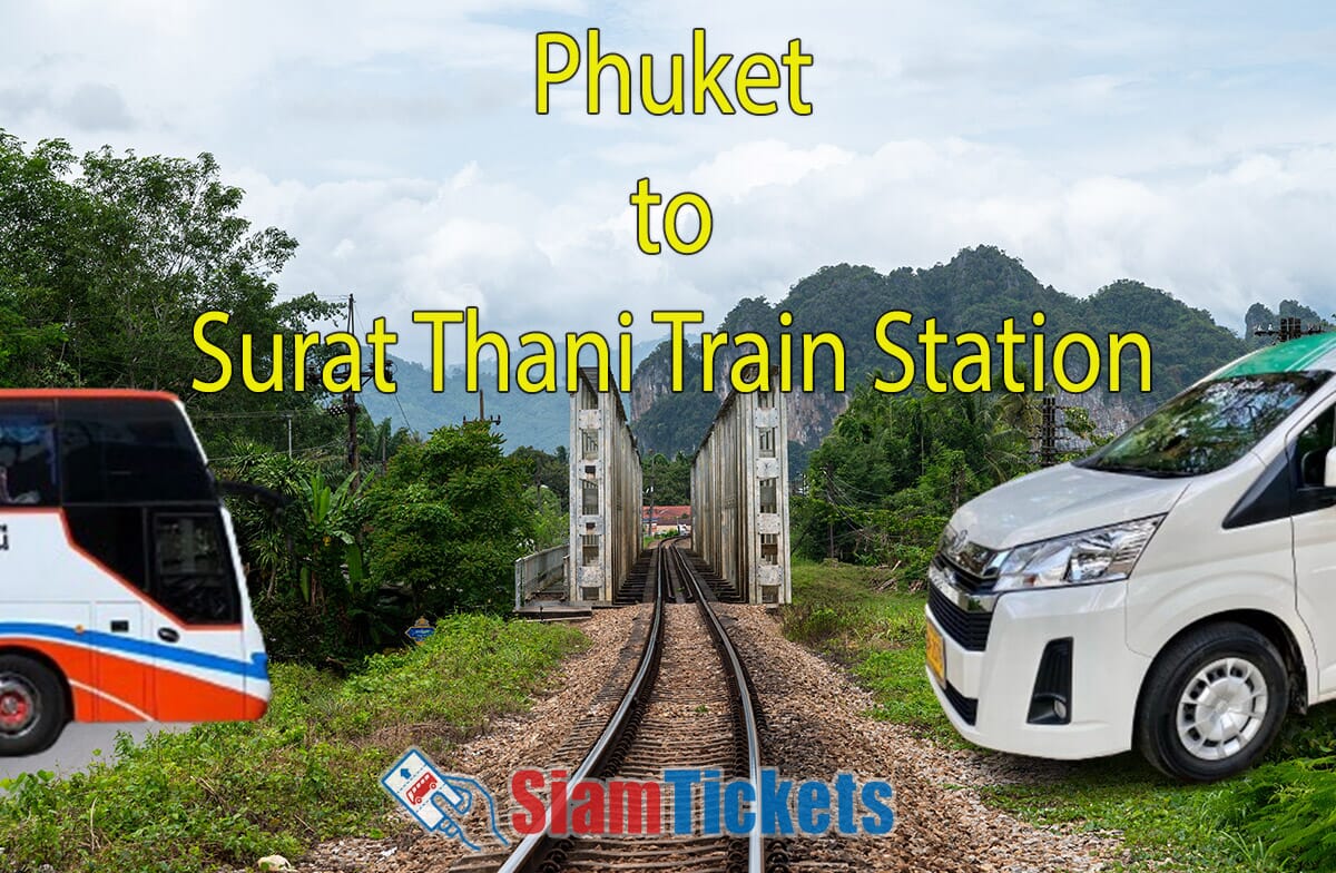 The narrow railway bridge at Nasarn village, Surat Thani, Thailand, with a bus and minivan in the foreground