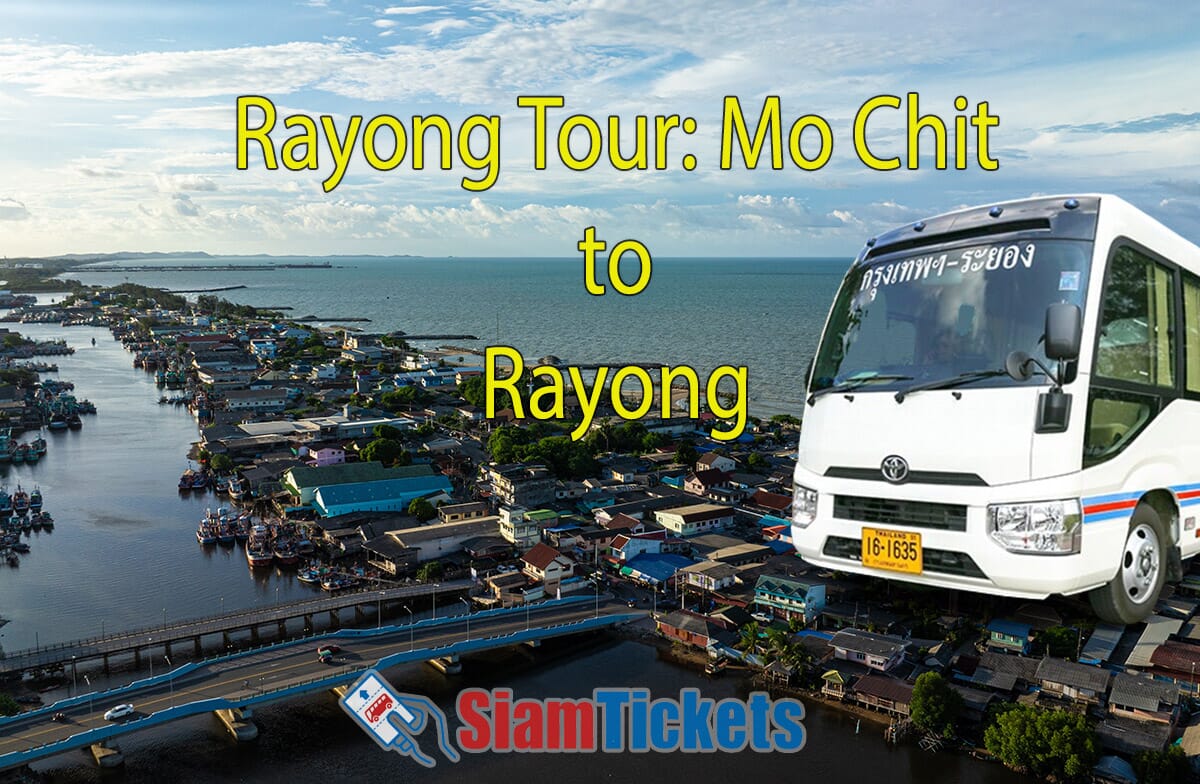 Aerial view of Rayong with minivan, advertising Mo Chit to Rayong route by Rayong Tour