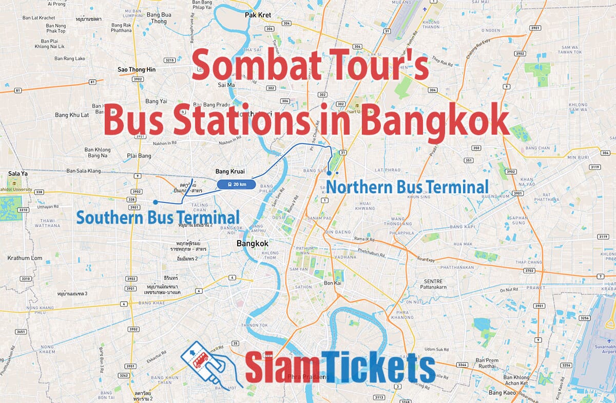 Map of Sombat Tour's bus stations in Bangkok