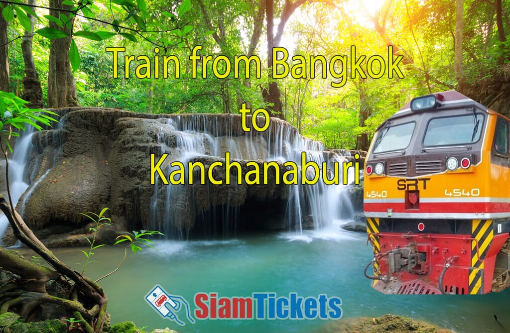 Train service from Bangkok to Kanchanaburi featuring SRT train and Huay Mae Kamin Waterfall