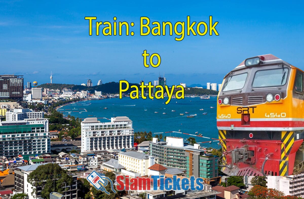 Train service from Bangkok to Pattaya with SRT train and Pattaya Beach coastline view